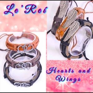 intertwined Hearts and Wings Leather Bracelets
